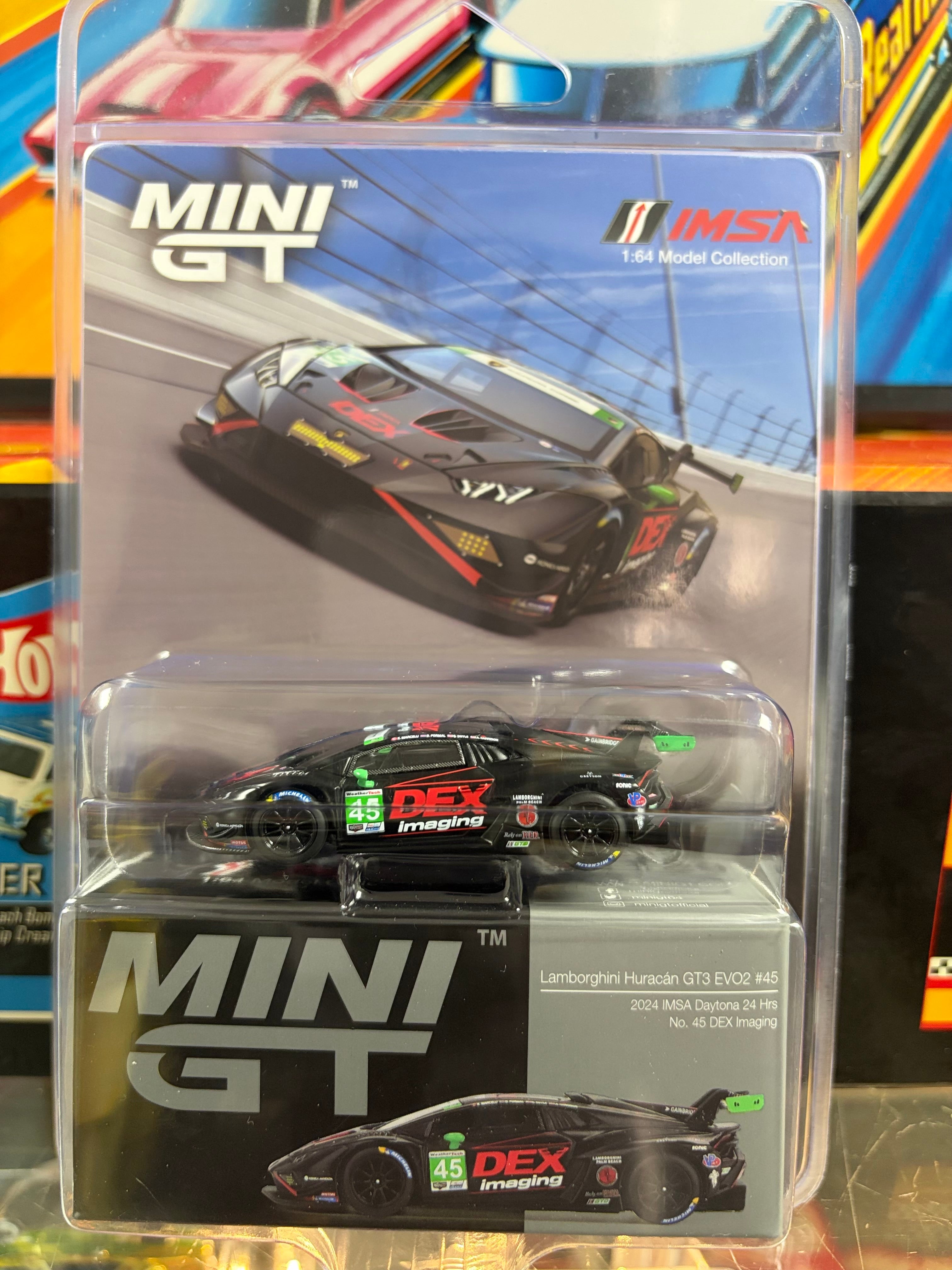 Mini GT #1129 Lamborghini Huracán GT3 EVO2 #45 DEX Imaging 2024 IMSA Daytona 24 Hours