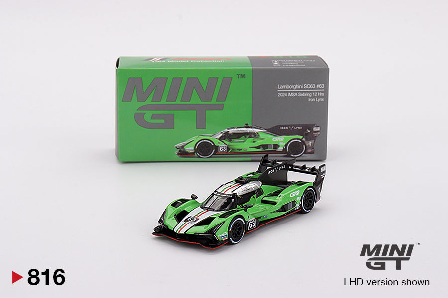 Mini GT #816 Lamborghini SC63 #63 Iron Lynx 2024 IMSA Sebring 12 Hrs