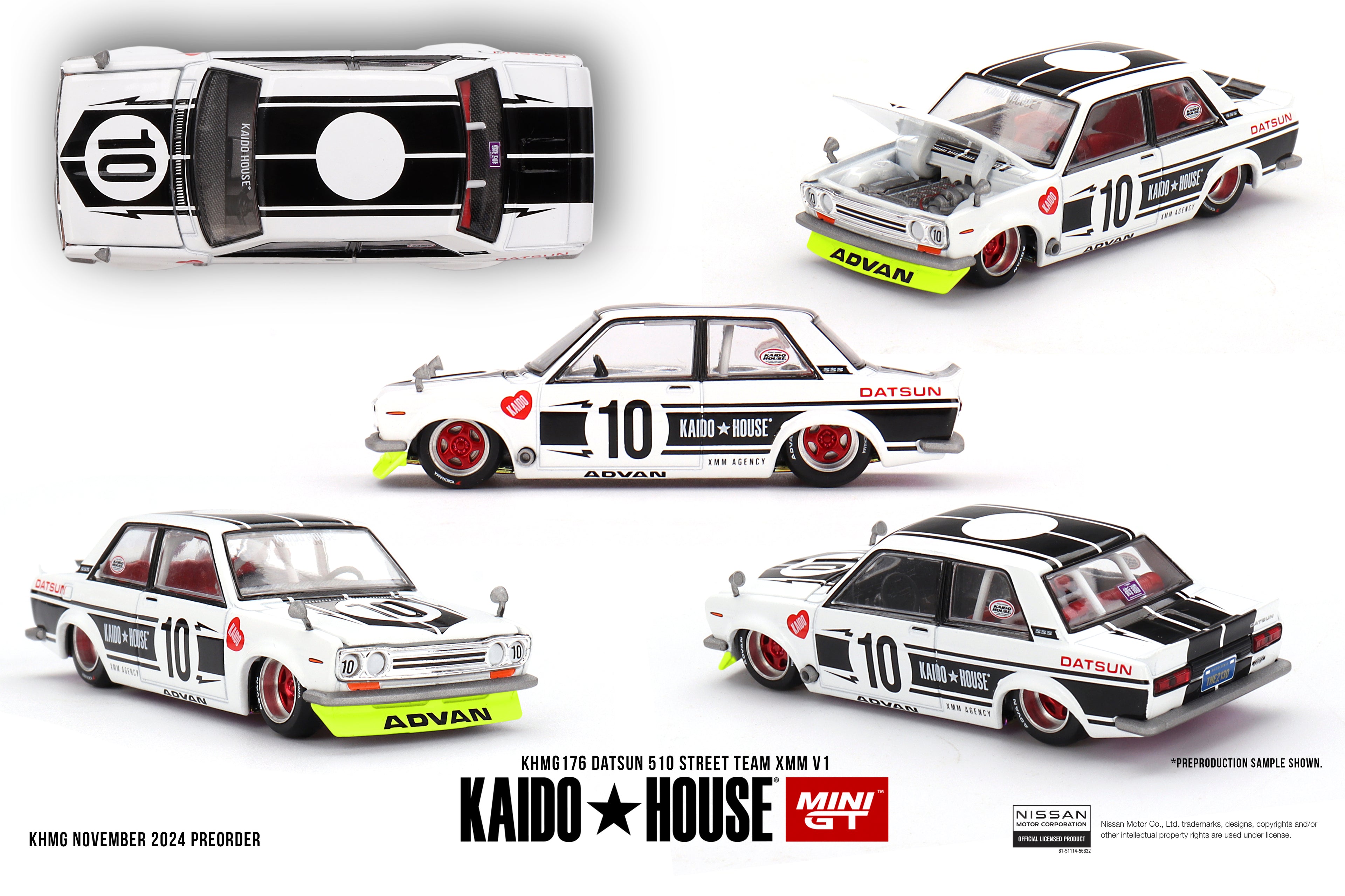 Mini GT x Kaido House Collab Datsun 510 Street Team XMM V1 White #176