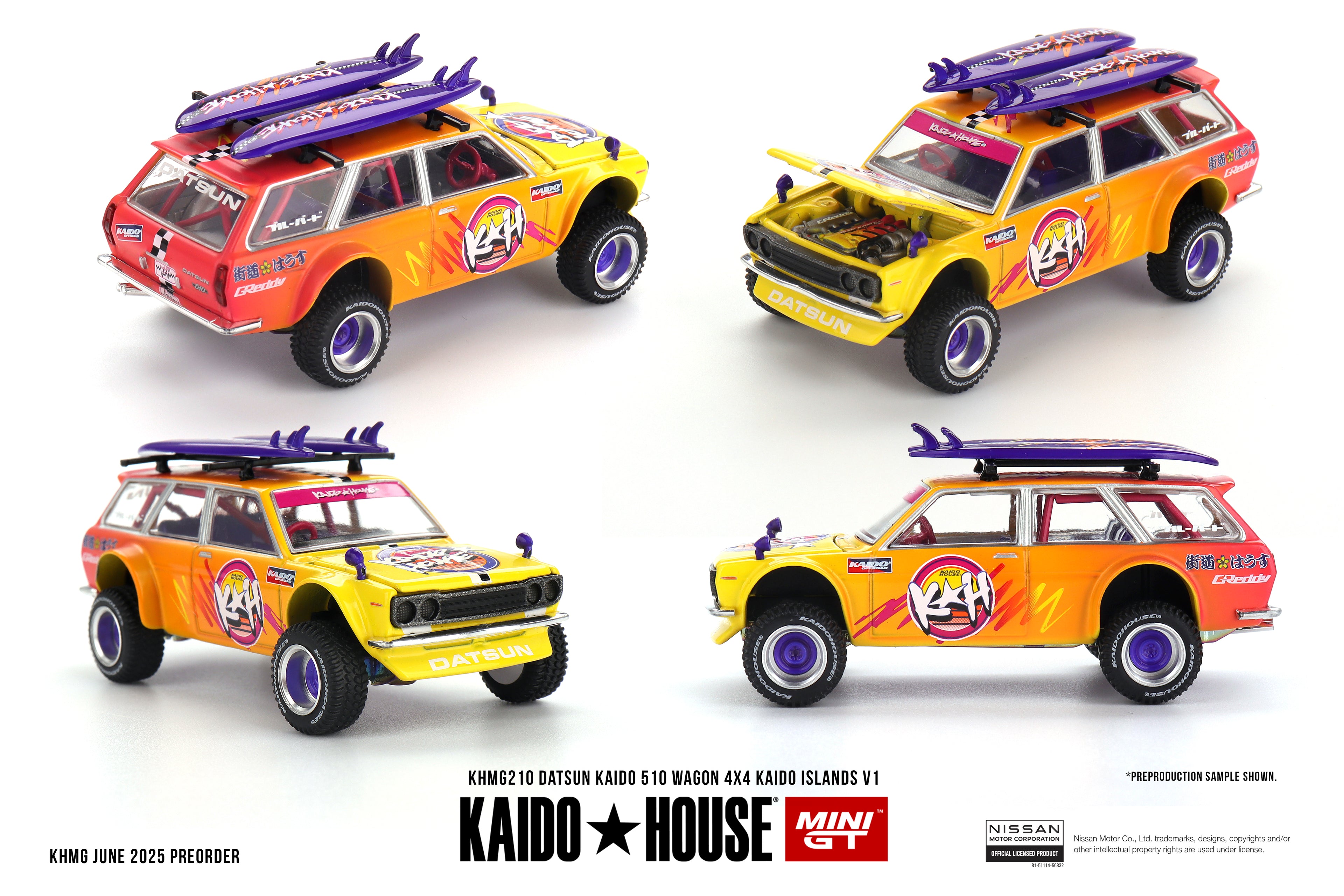 Kaido House x Mini GT 1:64 Datsun KAIDO 510 Wagon 4×4 Kaido ISLANDS V1- Orange