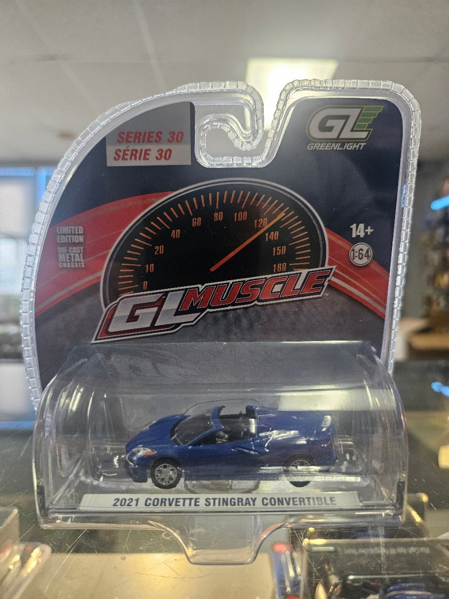 2021 Corvette Stingray Convertible - Elkhart Lake Blue (GL Muscle Series 30) Diecast 1:64 Scale Model - Greenlight 13370E