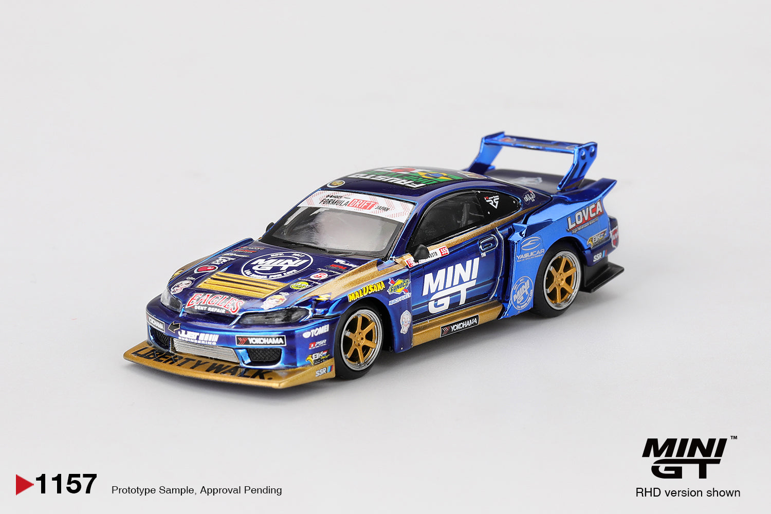 Mini GT #1157 1:64 Nissan Silvia S15 LB-Super Silhouette #555 Team MINI GT Liberty Walk 2025 Formula Drift