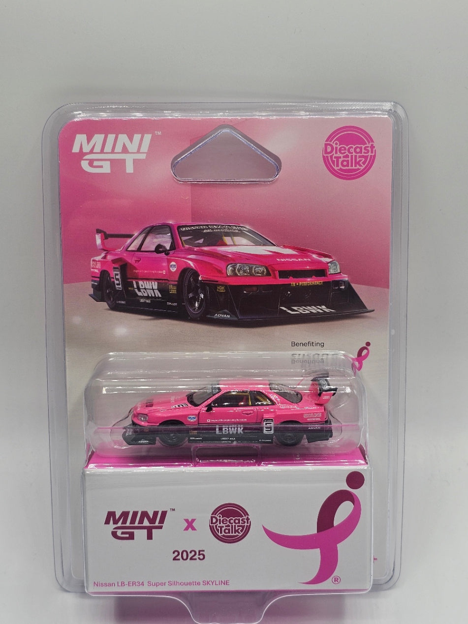 DiecastTalk X MiniGT Give 1/64 Nissan LB-ER34 Pink