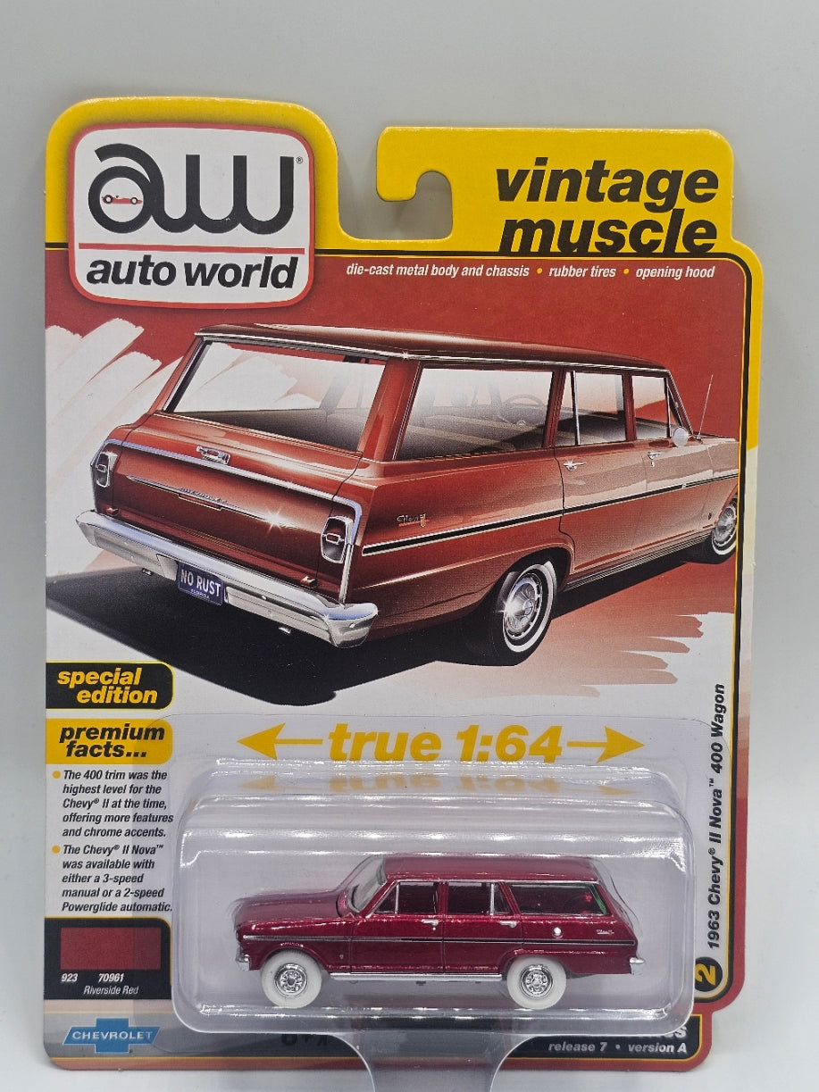 ULTRA RED Auto world Chase 1963 Chevy II Nova 400 Wagon 1:64