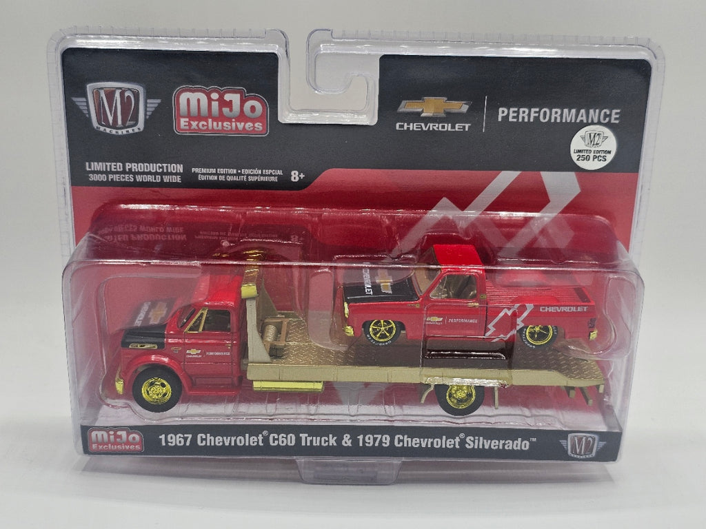 M2 Machines Mijo Exclusive 1967 Chevrolet C60 & 1979 Chevrolet Silverado - Red and Gold CHASE (1/250)
