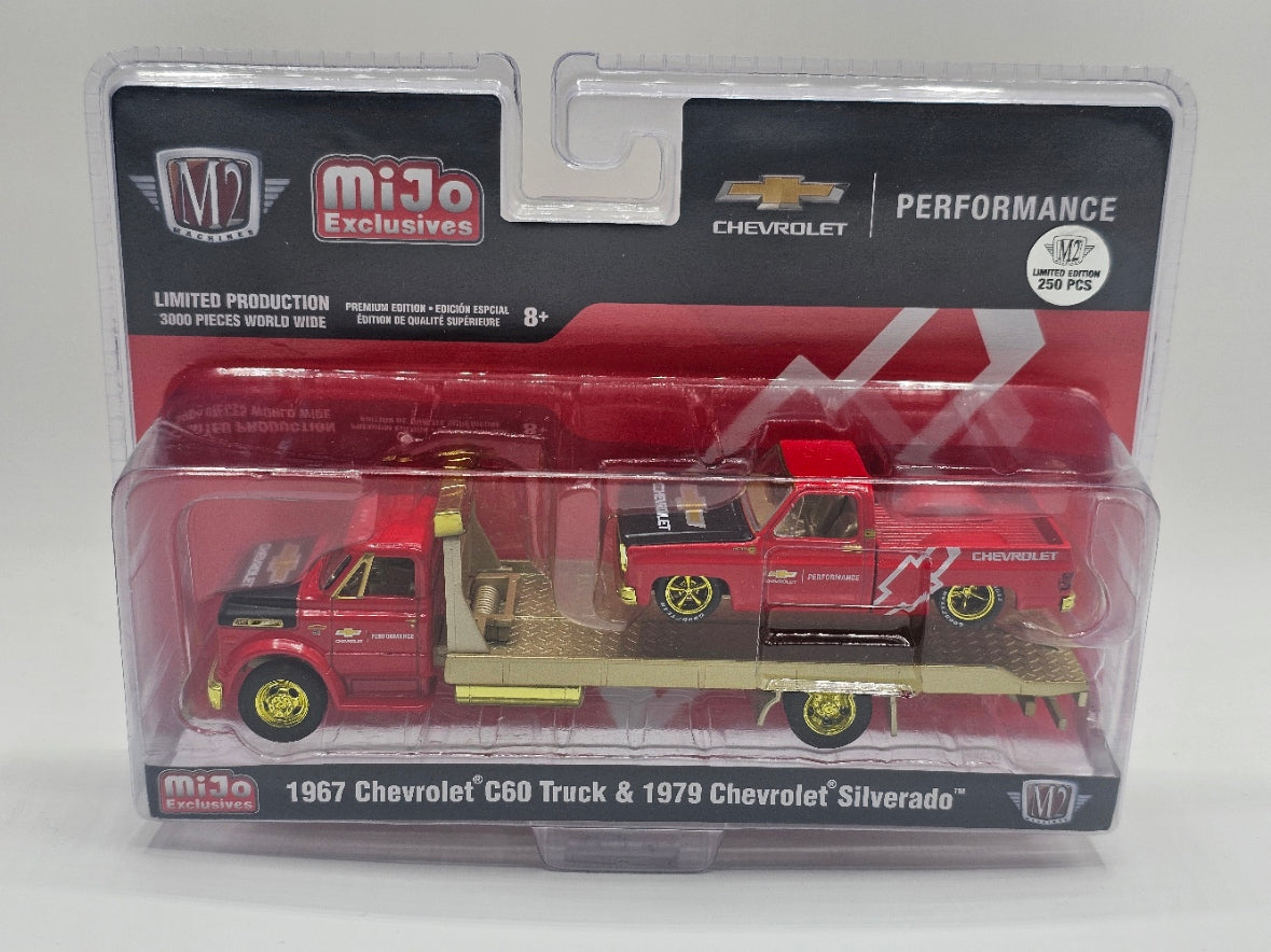 M2 Machines Mijo Exclusive 1967 Chevrolet C60 & 1979 Chevrolet Silverado - Red and Gold CHASE (1/250)