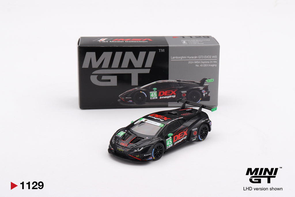 Mini GT #1129 Lamborghini Huracán GT3 EVO2 #45 DEX Imaging 2024 IMSA Daytona 24 Hours
