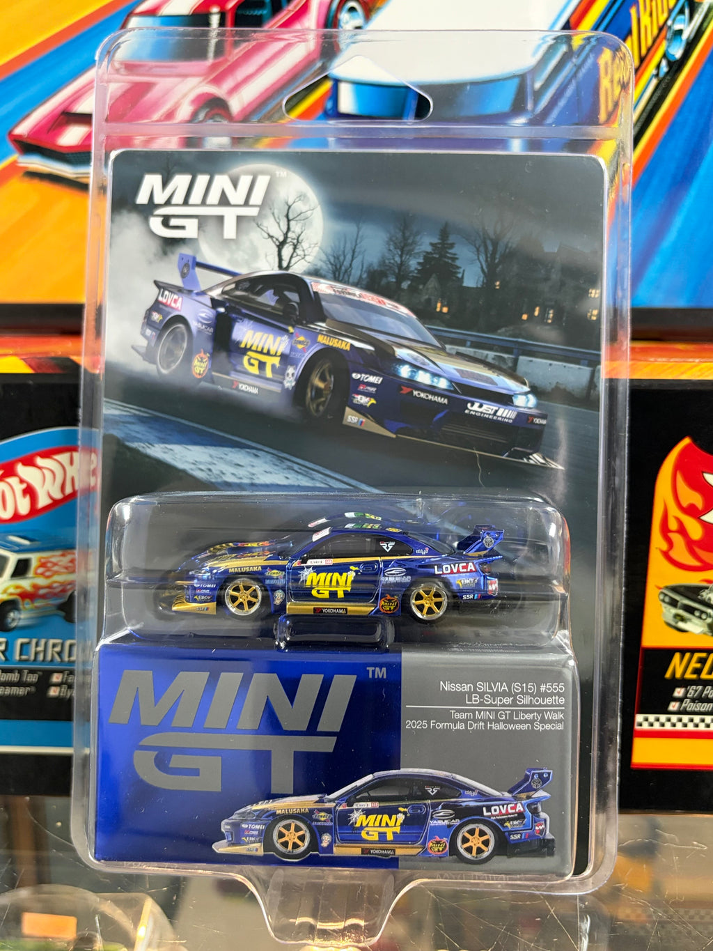 Mini GT #1185 Nissan Silvia S15 LB-Super Silhouette #555 Halloween Team MINI GT Liberty Walk 2025 Formula Drift