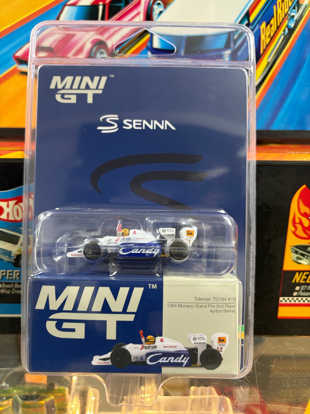 Mini GT #1118 Toleman TG184 #19 Ayrton Senna 1984 Monaco Grand Prix 2nd Place