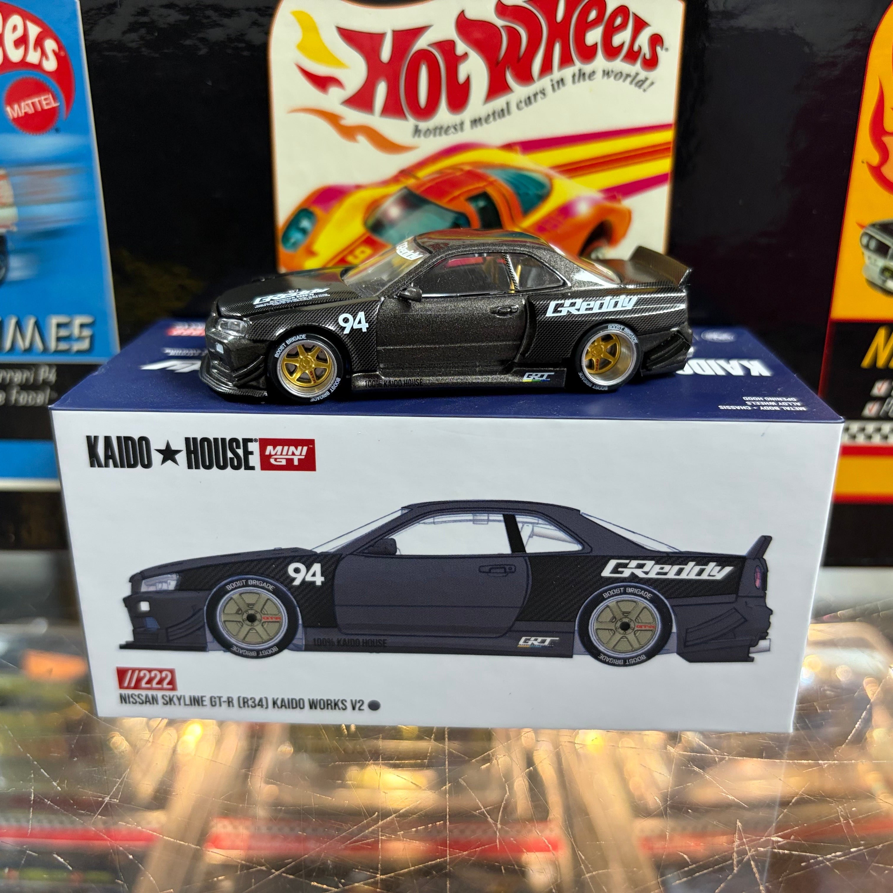 Kaido House #222 Nissan Skyline GT-R (R34) Kaido Works GReddy V2 Black w/ Carbon
