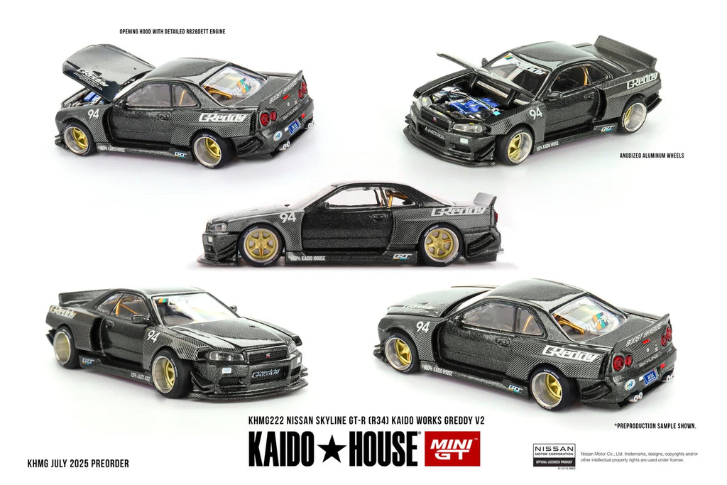 Kaido House #222 Nissan Skyline GT-R (R34) Kaido Works GReddy V2 Black w/ Carbon