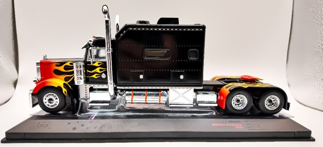 2002 Peterbilt 379 Custom Truck Tractor Black with Flame Graphics 1/43 Diecast Model by IXO Models