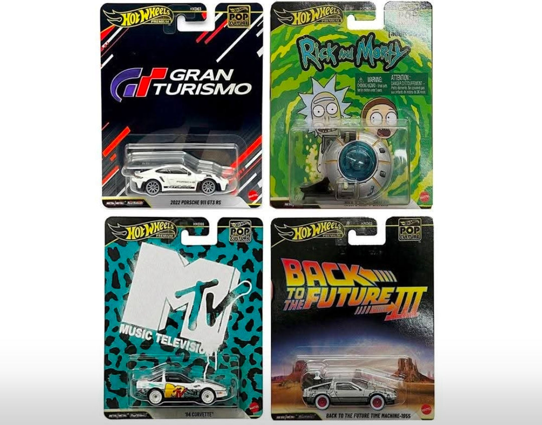 Hot Wheels HXD63-956P Assortment - Porsche 911 GT3 RS, Corvette, Time Machine & Rick's Ship