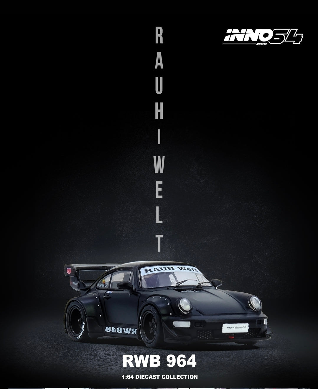 INNO64 1:64 RWB 964 Matte Black Diecast Model Car