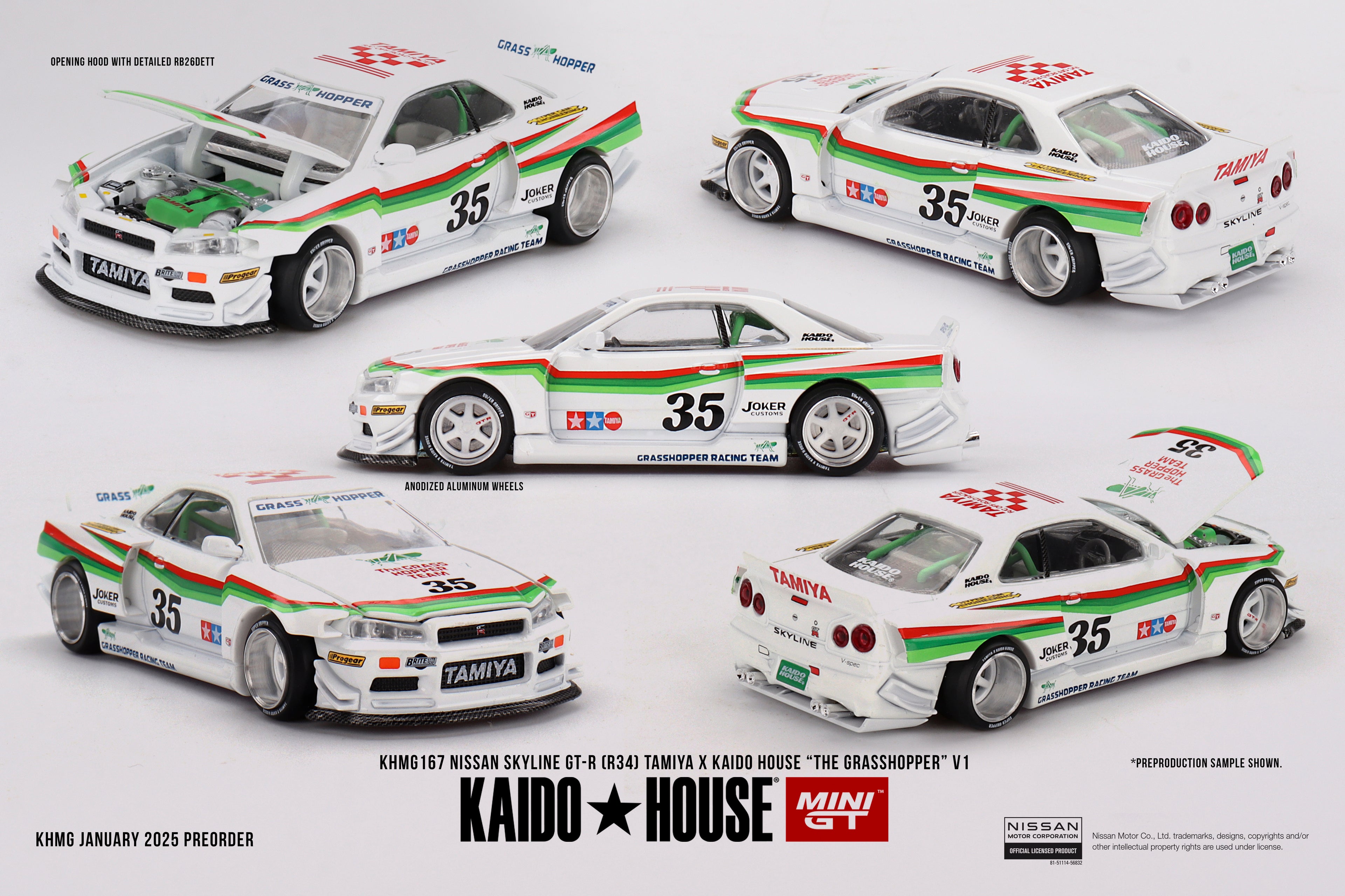 Kaido House  Mini GT Nissan R34 Tamiya The Grasshopper V1 White