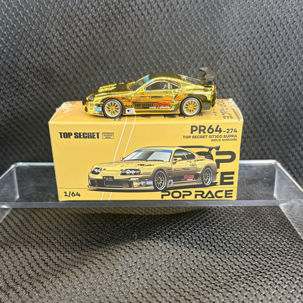 Pop Race Top Secret Toyota GT300 Supra Gold Chrome 1:64 PR64-274