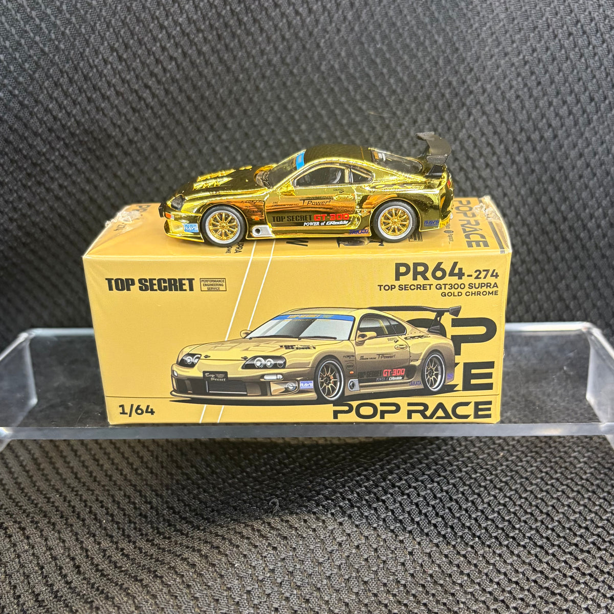 Pop Race Top Secret Toyota GT300 Supra Gold Chrome 1:64 PR64-274