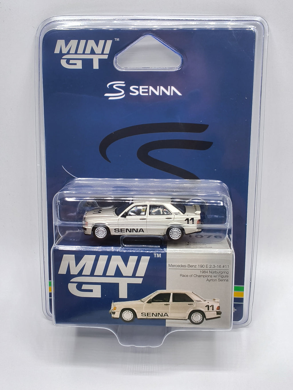 Mini GT #1076 Mercedes-Benz 190 E 2.3-16 #11 Ayrton Senna – 1984 Nürburgring Race of Champions 1/64