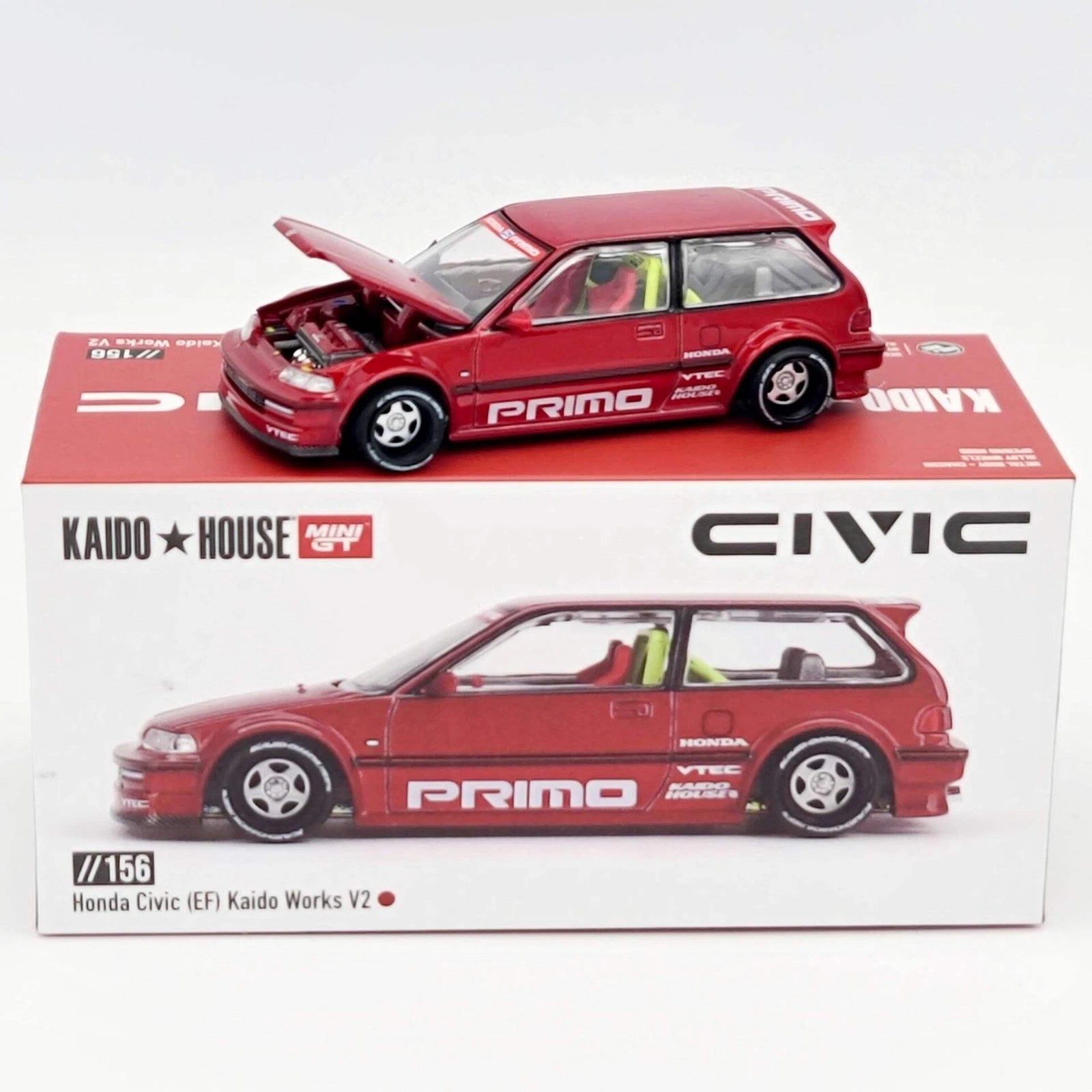 Honda Civic (EF) Kaido Works V2 by Mini GT in Red 156 Diecast 1:64