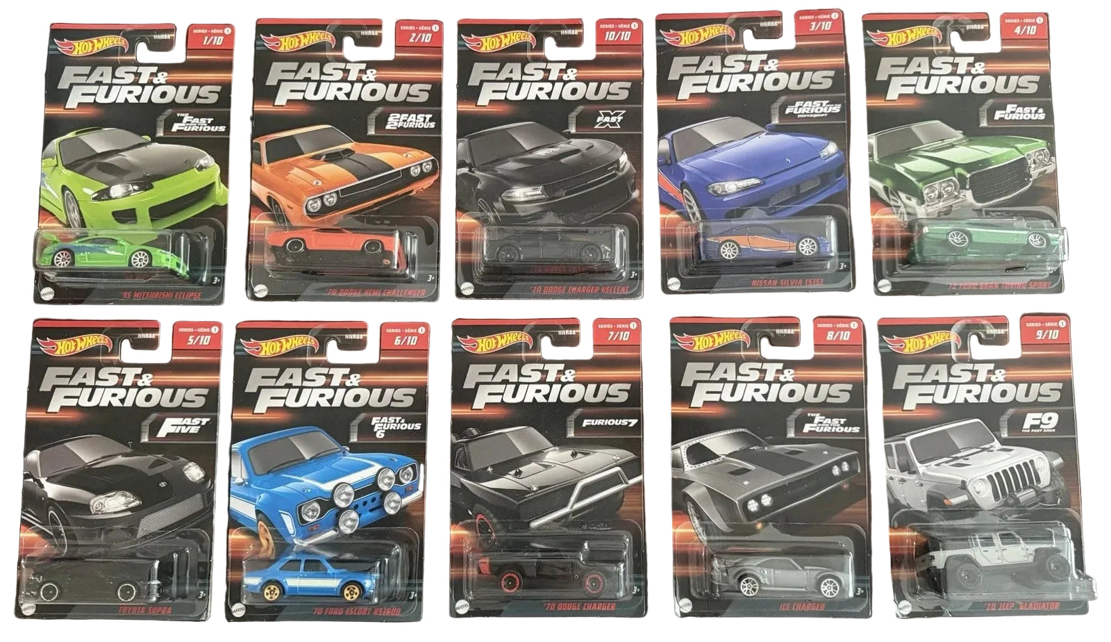Hot Wheels Walmart Exclusive Fast & Furious 2022 Series 1 Complete 10 Car Set