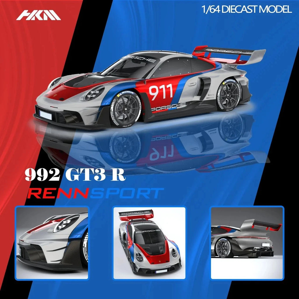 HKM 1:64 Porsche 992 GT3 R Rennsport - 911 Silver