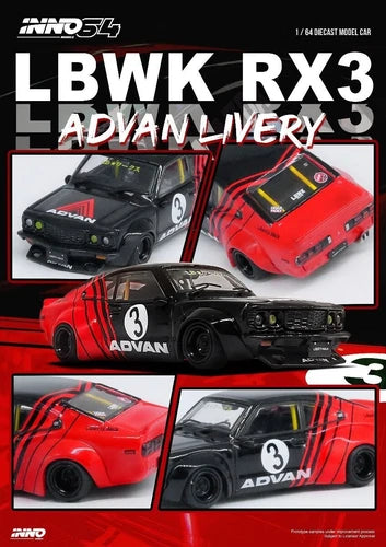 INNO64 LBWK Mazda RX-3 Savanna "Advan" Livery